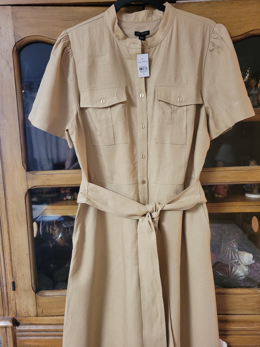 NWT Ann Taylor Linen Blend Collared Button-Front Shirt Dress w/ Pockets Sz 12 - Picture 2 of 9